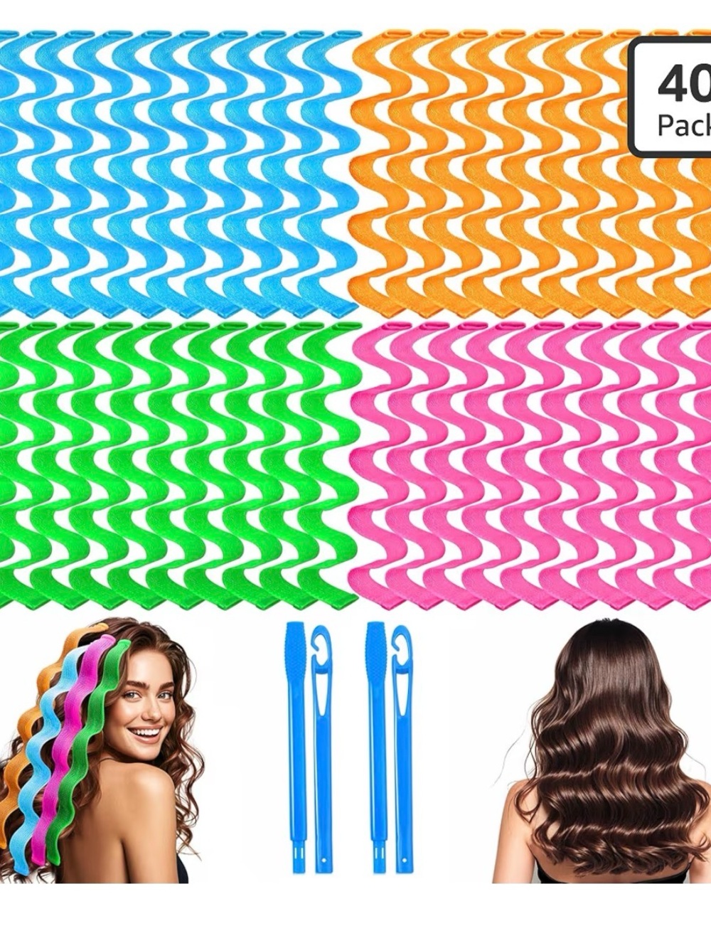Colorful Heatless Wave Hair Curlers for Long Hair 55cm/21.65in